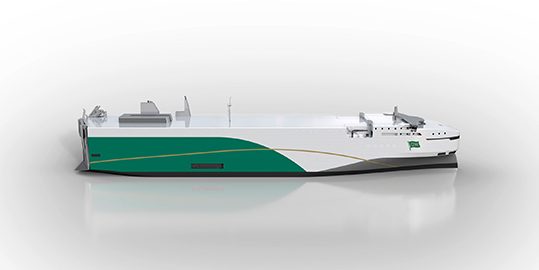Die Modelle der neuen LNG-Schiffe für die Überseeflotte des Volkswagen Konzerns.